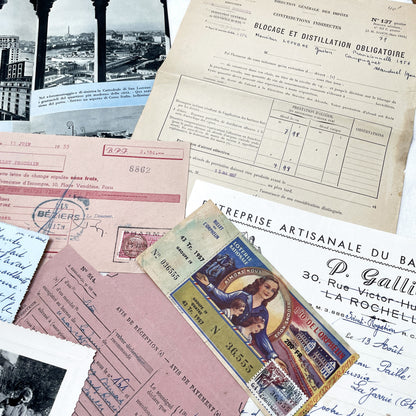 1950s - Vintage French Paper Ephemera Lot - Invoices - Letters - Postcards - Telegrams - Photos - Tickets - Junk Journal Supplies