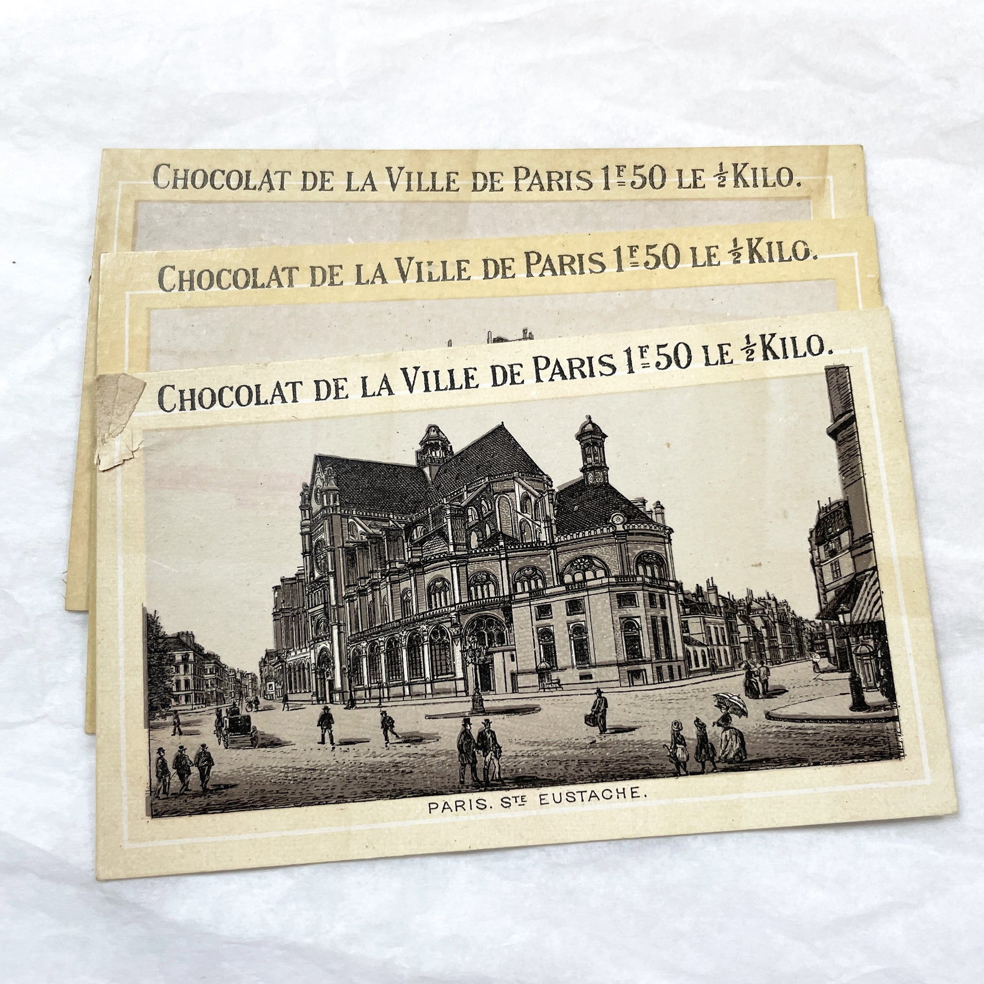 1900s - Set of 5 Vintage Advertising Trade Cards - "Chocolat De La Ville De Paris" - Paris Landmark Chromos - Historic Architectural