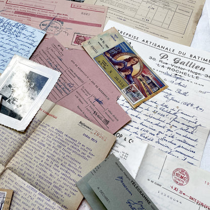 1950s - Vintage French Paper Ephemera Lot - Invoices - Letters - Postcards - Telegrams - Photos - Tickets - Junk Journal Supplies
