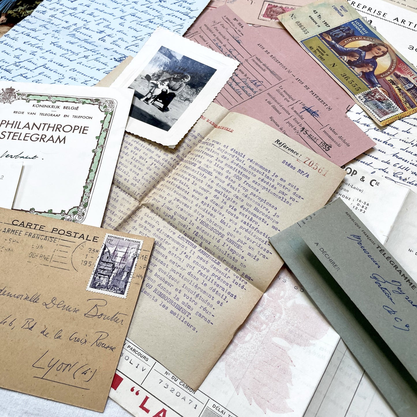 1950s - Vintage French Paper Ephemera Lot - Invoices - Letters - Postcards - Telegrams - Photos - Tickets - Junk Journal Supplies