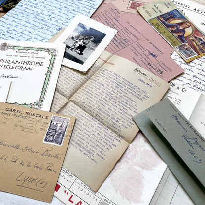 1950s - Vintage French Paper Ephemera Lot - Invoices - Letters - Postcards - Telegrams - Photos - Tickets - Junk Journal Supplies