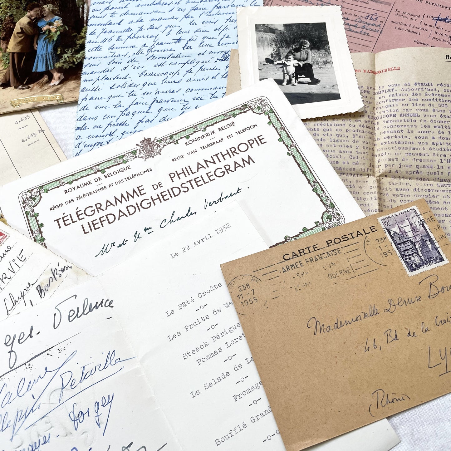 1950s - Vintage French Paper Ephemera Lot - Invoices - Letters - Postcards - Telegrams - Photos - Tickets - Junk Journal Supplies