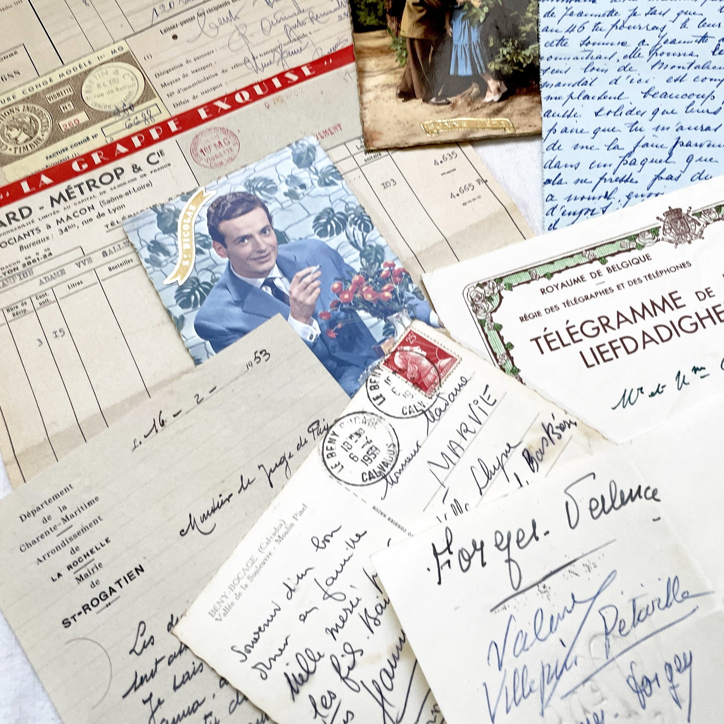 1950s - Vintage French Paper Ephemera Lot - Invoices - Letters - Postcards - Telegrams - Photos - Tickets - Junk Journal Supplies