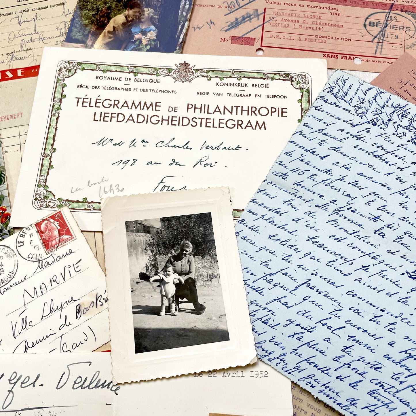 1950s - Vintage French Paper Ephemera Lot - Invoices - Letters - Postcards - Telegrams - Photos - Tickets - Junk Journal Supplies