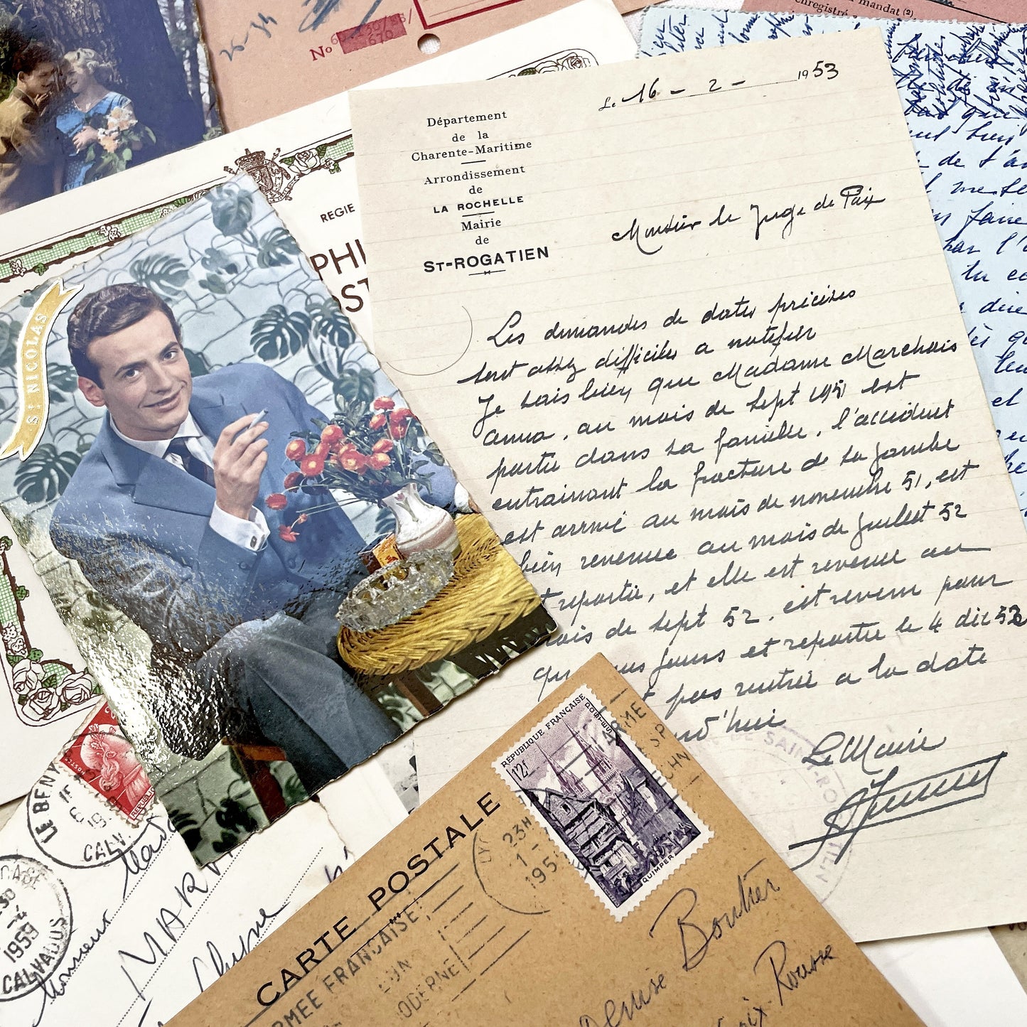 1950s - Vintage French Paper Ephemera Lot - Invoices - Letters - Postcards - Telegrams - Photos - Tickets - Junk Journal Supplies
