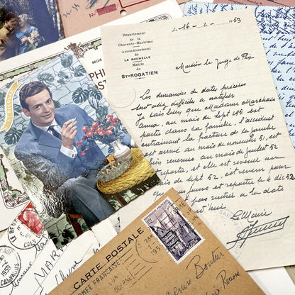 1950s - Vintage French Paper Ephemera Lot - Invoices - Letters - Postcards - Telegrams - Photos - Tickets - Junk Journal Supplies