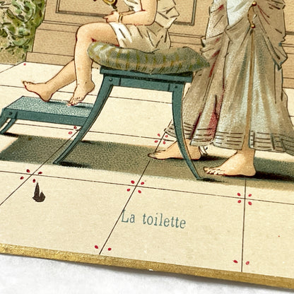 1900s - Large Chromolithograph Print - La Toilette Scene - Classical Era Art Nouveau - Mother And Child - Antique French Collectible