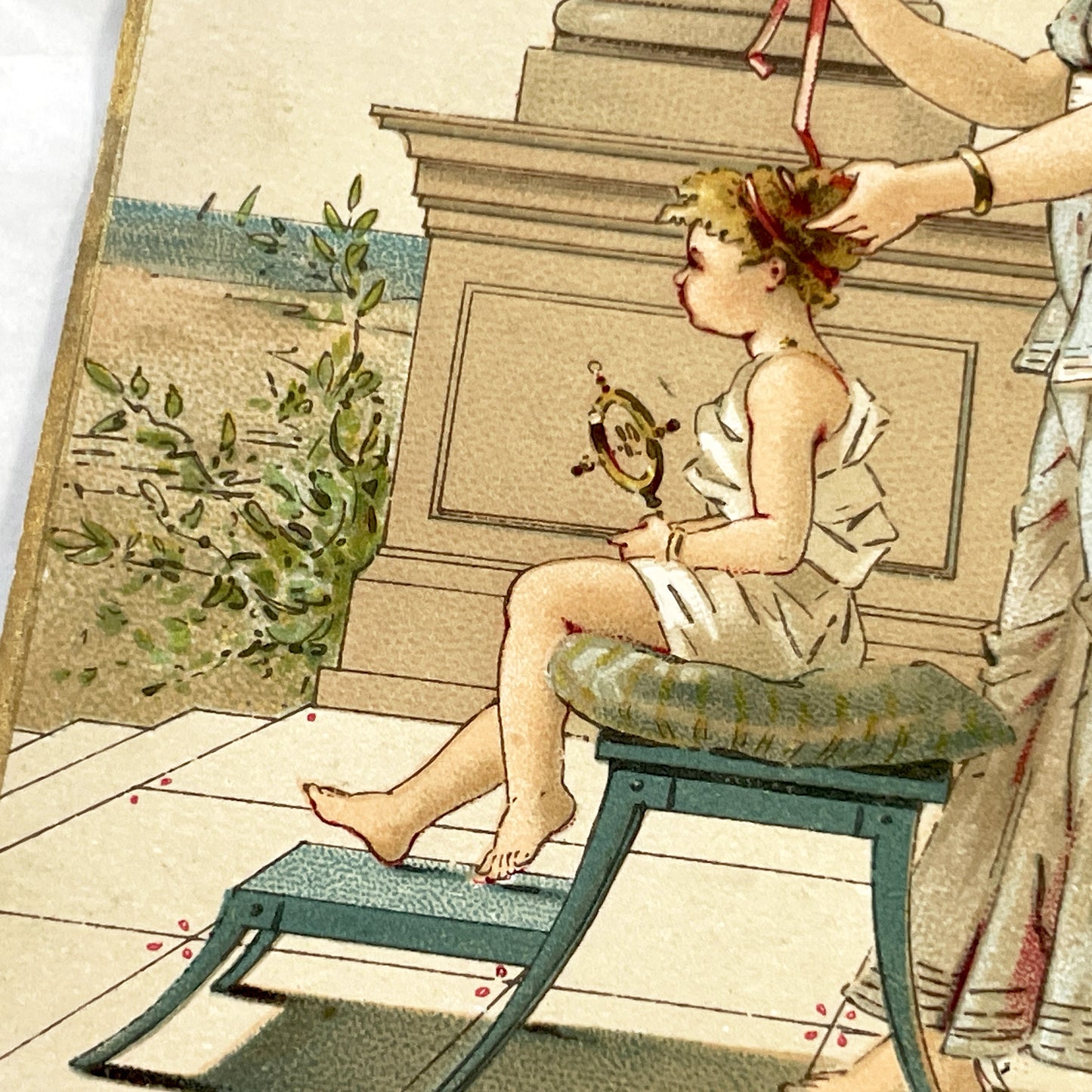 1900s - Large Chromolithograph Print - La Toilette Scene - Classical Era Art Nouveau - Mother And Child - Antique French Collectible