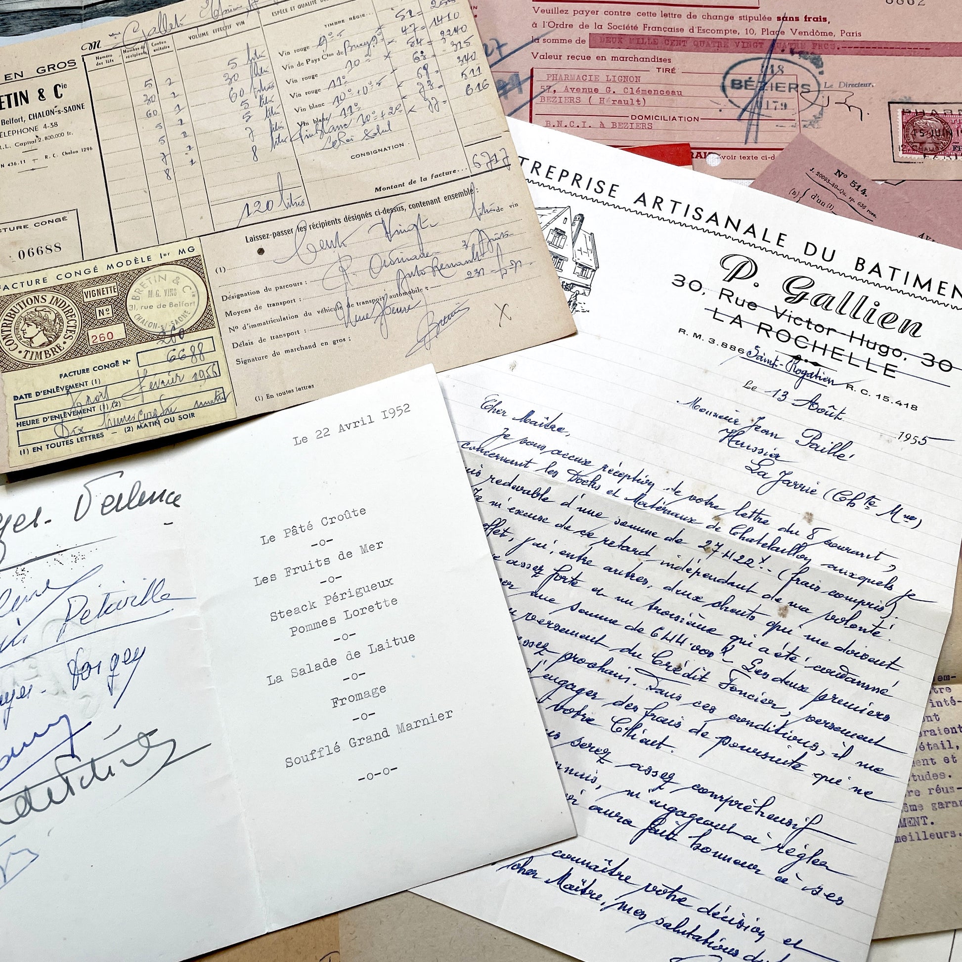 1950s - Vintage French Paper Ephemera Lot - Invoices - Letters - Postcards - Telegrams - Photos - Tickets - Junk Journal Supplies