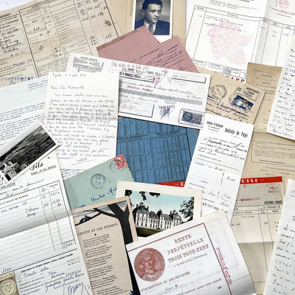 1950s - Vintage French Ephemera Lot - Historical Documents - Handwritten Letters - Invoices - Old Photos & Postcards - Journaling Supplies