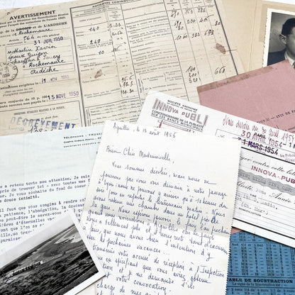 1950s - Vintage French Ephemera Lot - Historical Documents - Handwritten Letters - Invoices - Old Photos & Postcards - Journaling Supplies
