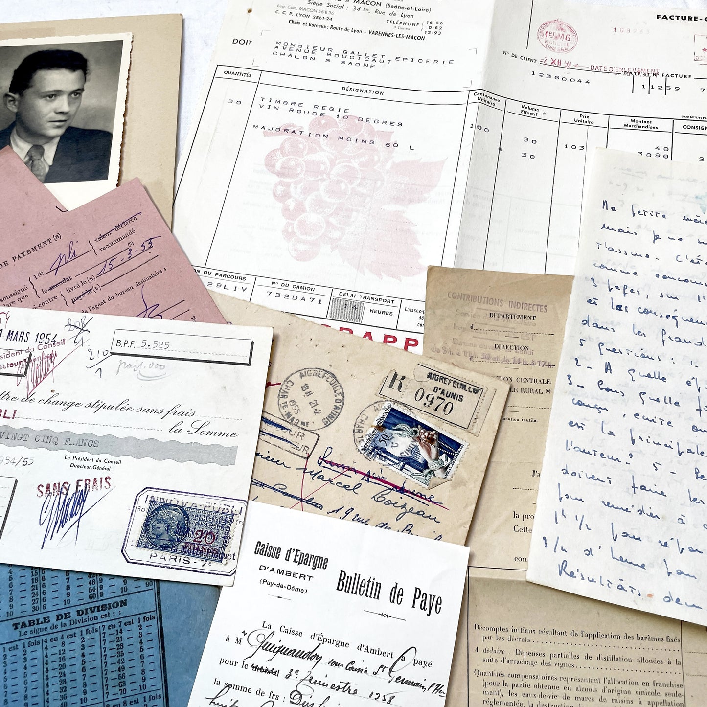 1950s - Vintage French Ephemera Lot - Historical Documents - Handwritten Letters - Invoices - Old Photos & Postcards - Journaling Supplies