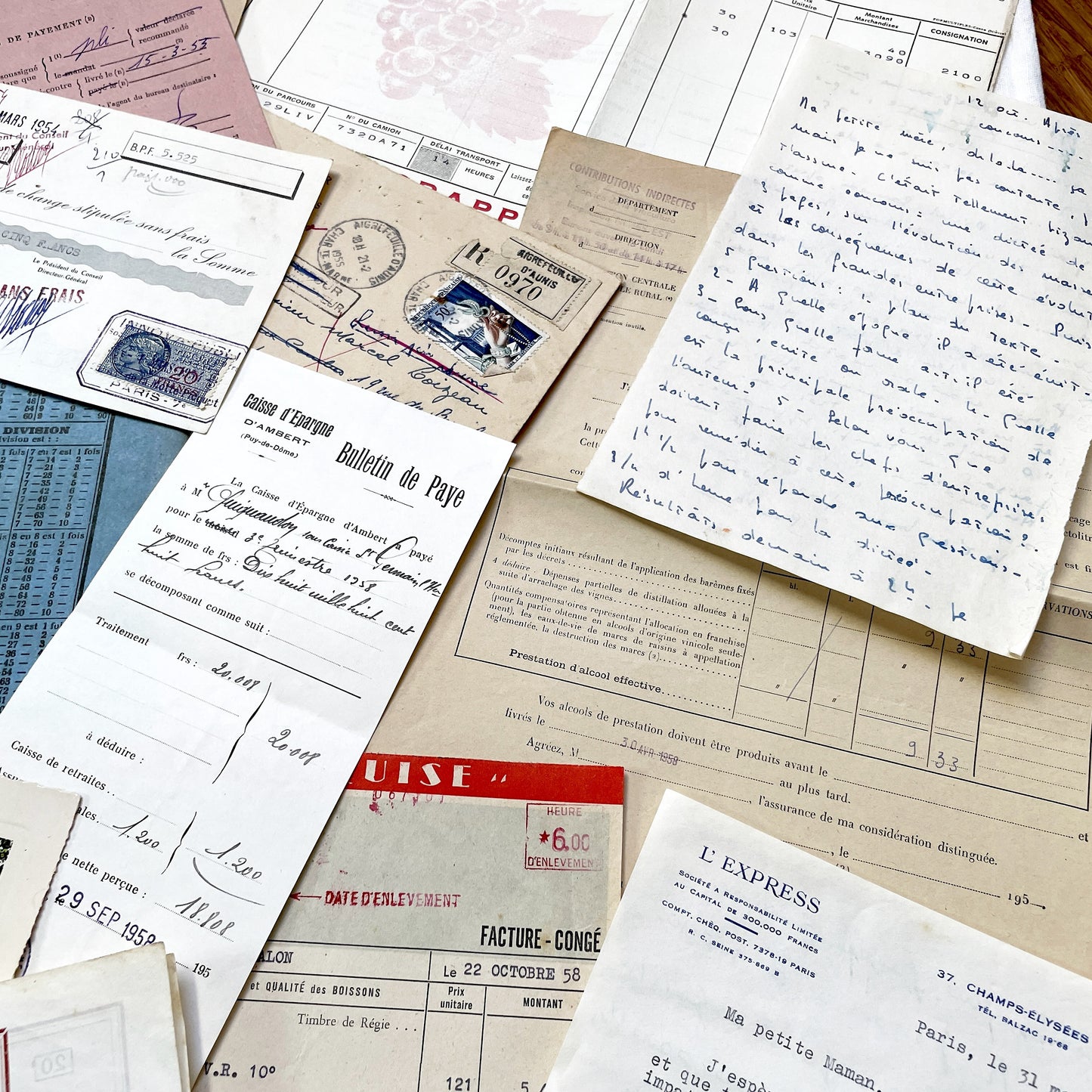 1950s - Vintage French Ephemera Lot - Historical Documents - Handwritten Letters - Invoices - Old Photos & Postcards - Journaling Supplies