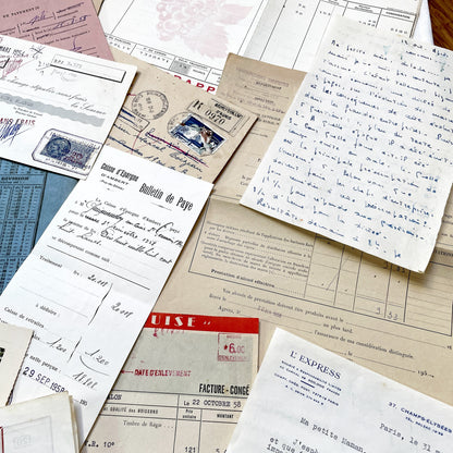 1950s - Vintage French Ephemera Lot - Historical Documents - Handwritten Letters - Invoices - Old Photos & Postcards - Journaling Supplies