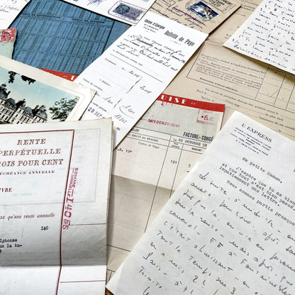 1950s - Vintage French Ephemera Lot - Historical Documents - Handwritten Letters - Invoices - Old Photos & Postcards - Journaling Supplies
