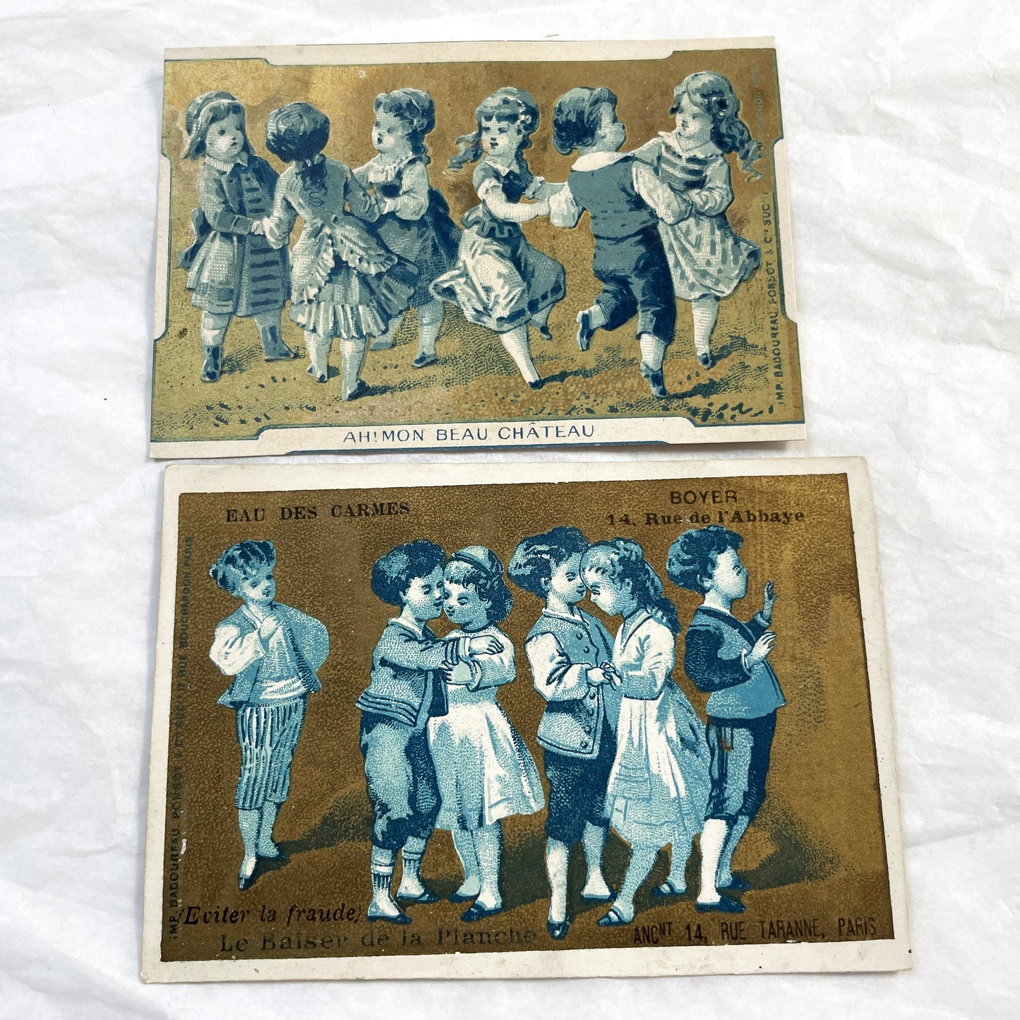 1900s - Children Playing Folk Games - Vintage French Chromo Cards - Antique Advertising Ephemera - Paris Collectible Artwork 