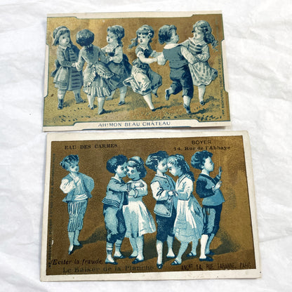 1900s - Children Playing Folk Games - Vintage French Chromo Cards - Antique Advertising Ephemera - Paris Collectible Artwork 