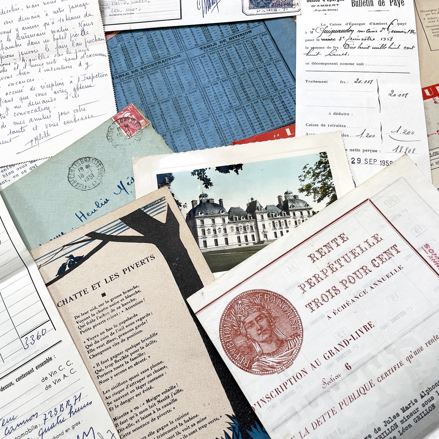 1950s - Vintage French Ephemera Lot - Historical Documents - Handwritten Letters - Invoices - Old Photos & Postcards - Journaling Supplies