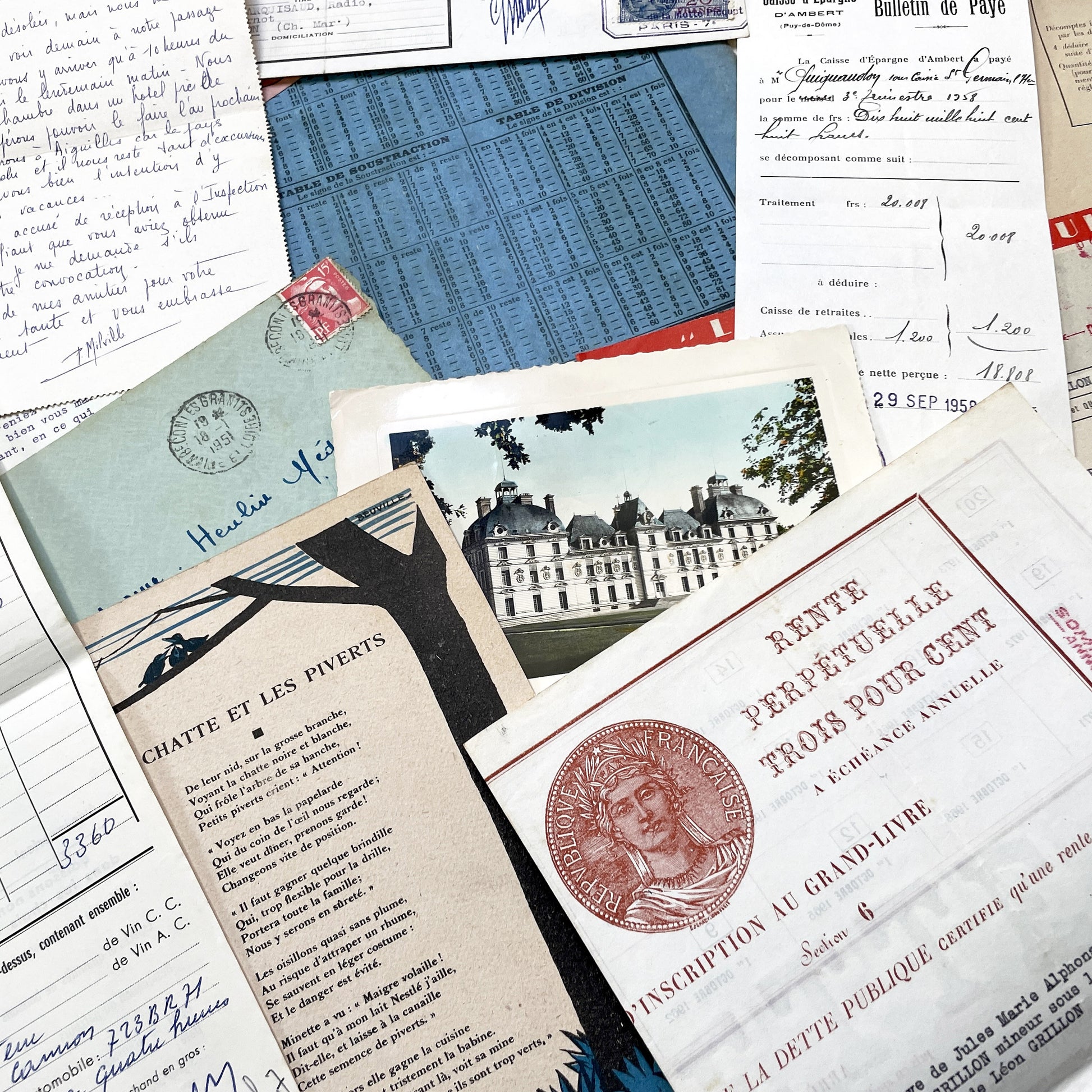 1950s - Vintage French Ephemera Lot - Historical Documents - Handwritten Letters - Invoices - Old Photos & Postcards - Journaling Supplies