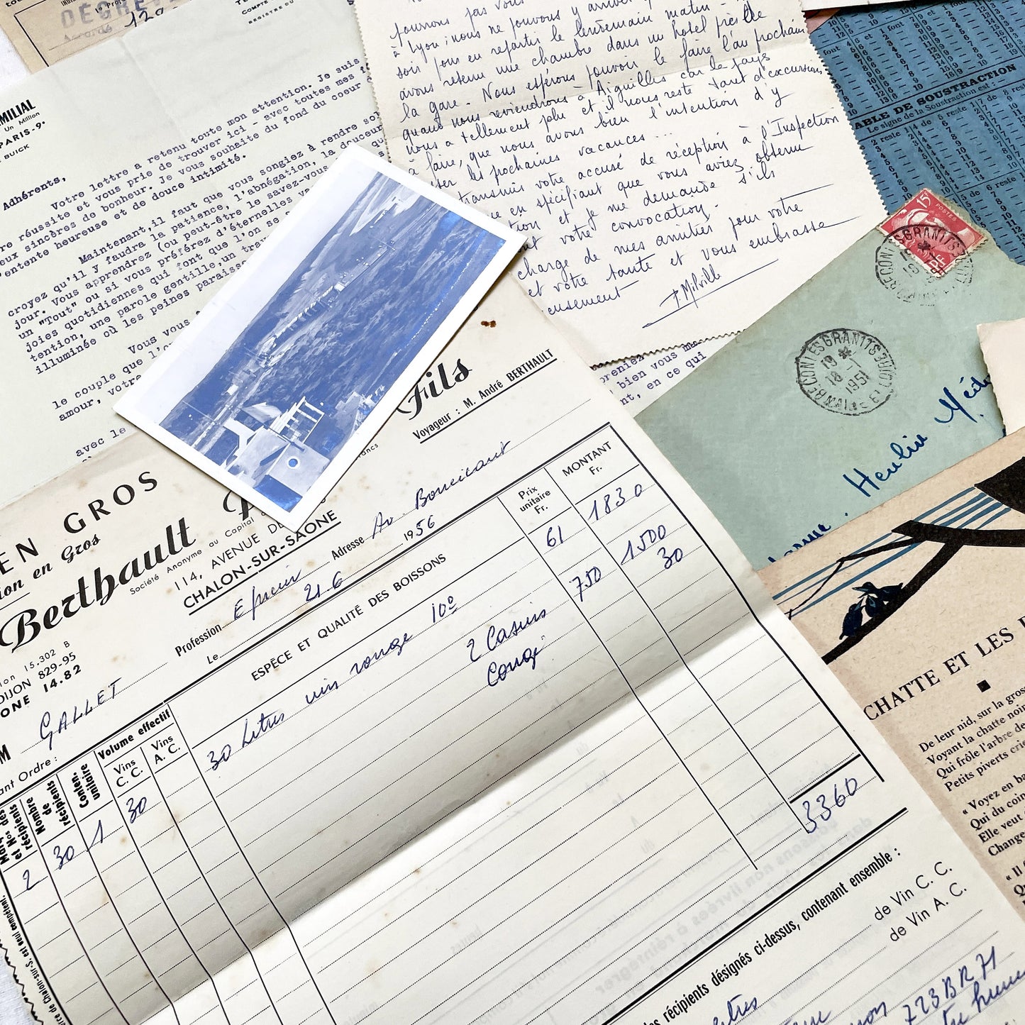 1950s - Vintage French Ephemera Lot - Historical Documents - Handwritten Letters - Invoices - Old Photos & Postcards - Journaling Supplies