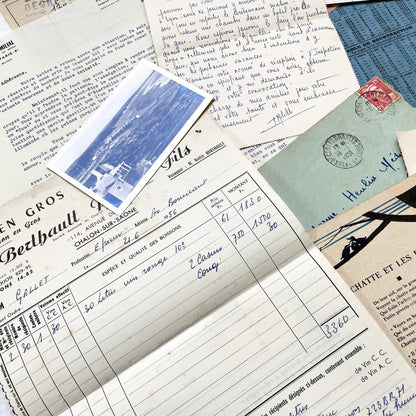 1950s - Vintage French Ephemera Lot - Historical Documents - Handwritten Letters - Invoices - Old Photos & Postcards - Journaling Supplies