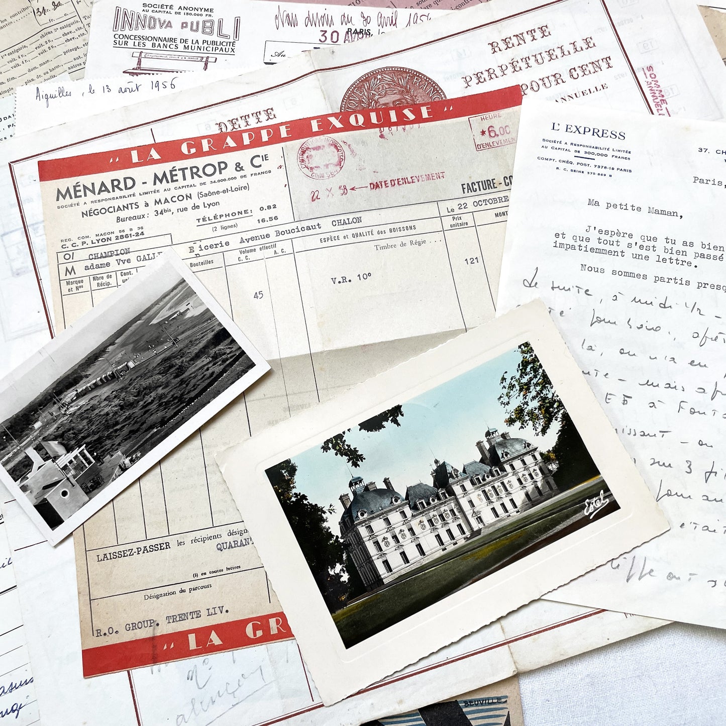 1950s - Vintage French Ephemera Lot - Historical Documents - Handwritten Letters - Invoices - Old Photos & Postcards - Journaling Supplies