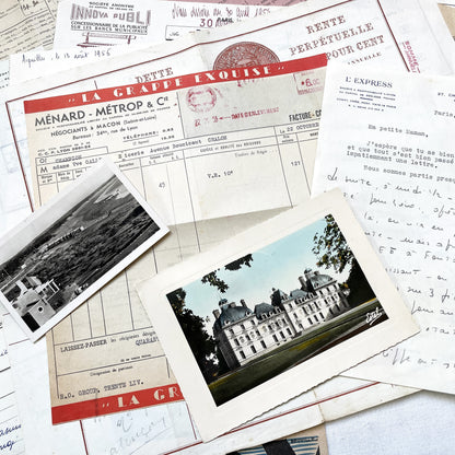 1950s - Vintage French Ephemera Lot - Historical Documents - Handwritten Letters - Invoices - Old Photos & Postcards - Journaling Supplies