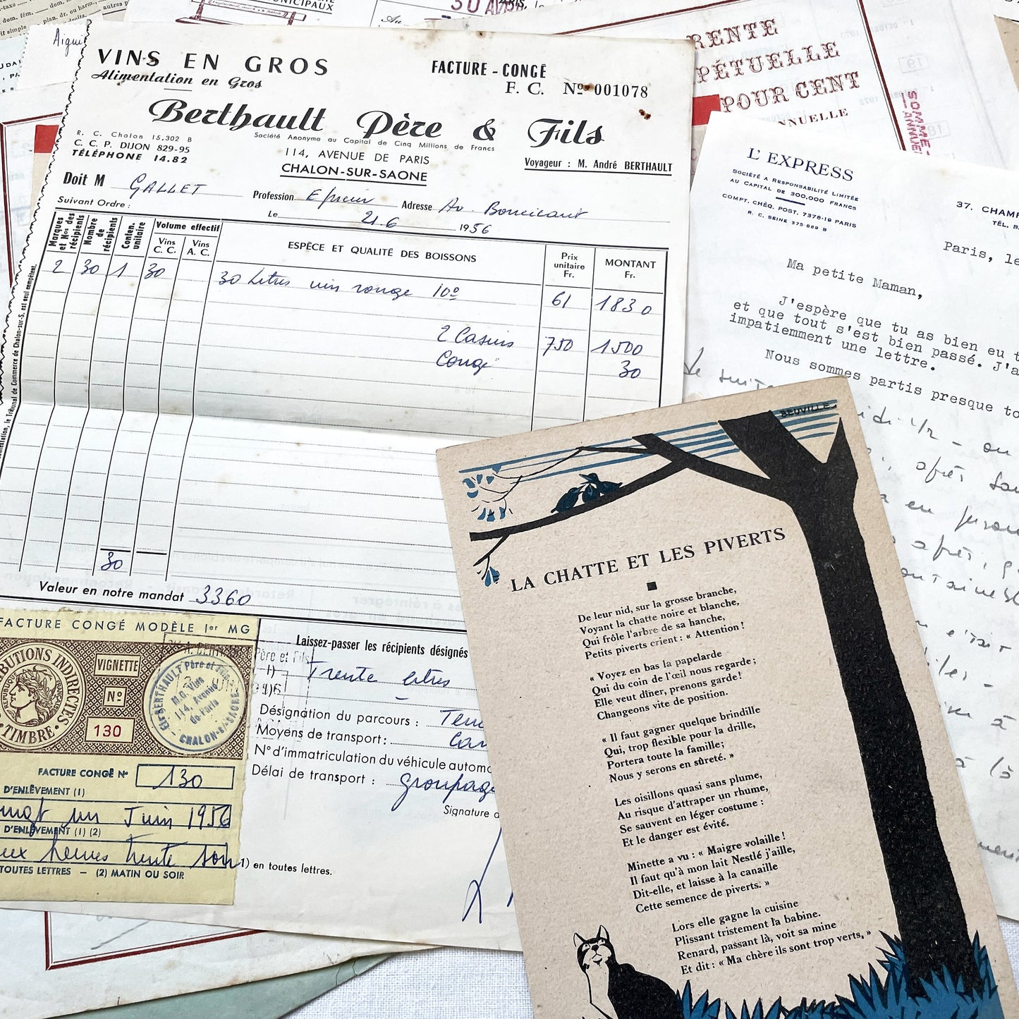 1950s - Vintage French Ephemera Lot - Historical Documents - Handwritten Letters - Invoices - Old Photos & Postcards - Journaling Supplies