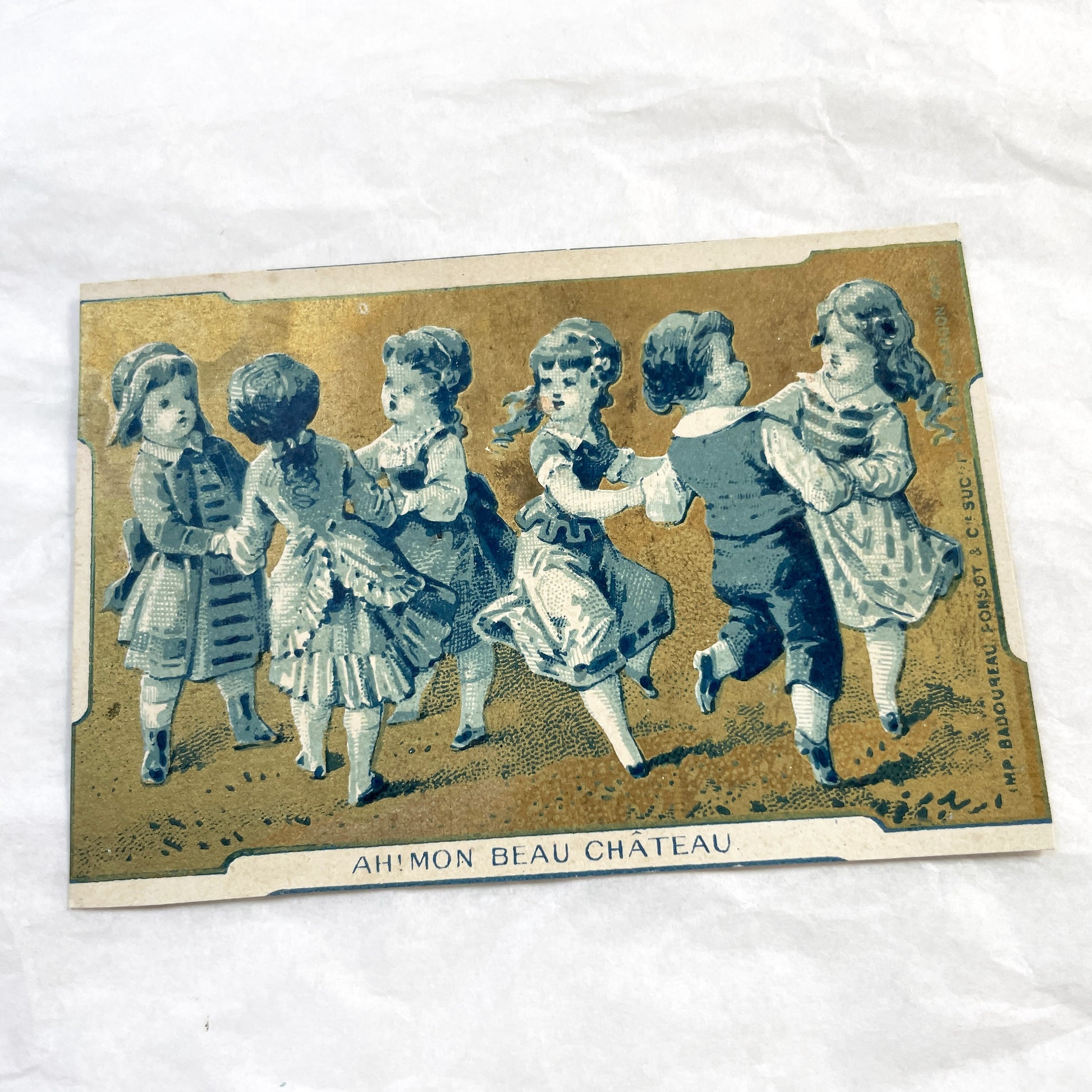 1900s - Children Playing Folk Games - Vintage French Chromo Cards - Antique Advertising Ephemera - Paris Collectible Artwork 