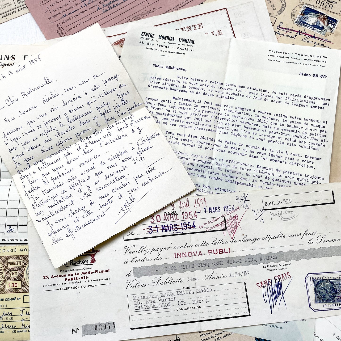 1950s - Vintage French Ephemera Lot - Historical Documents - Handwritten Letters - Invoices - Old Photos & Postcards - Journaling Supplies