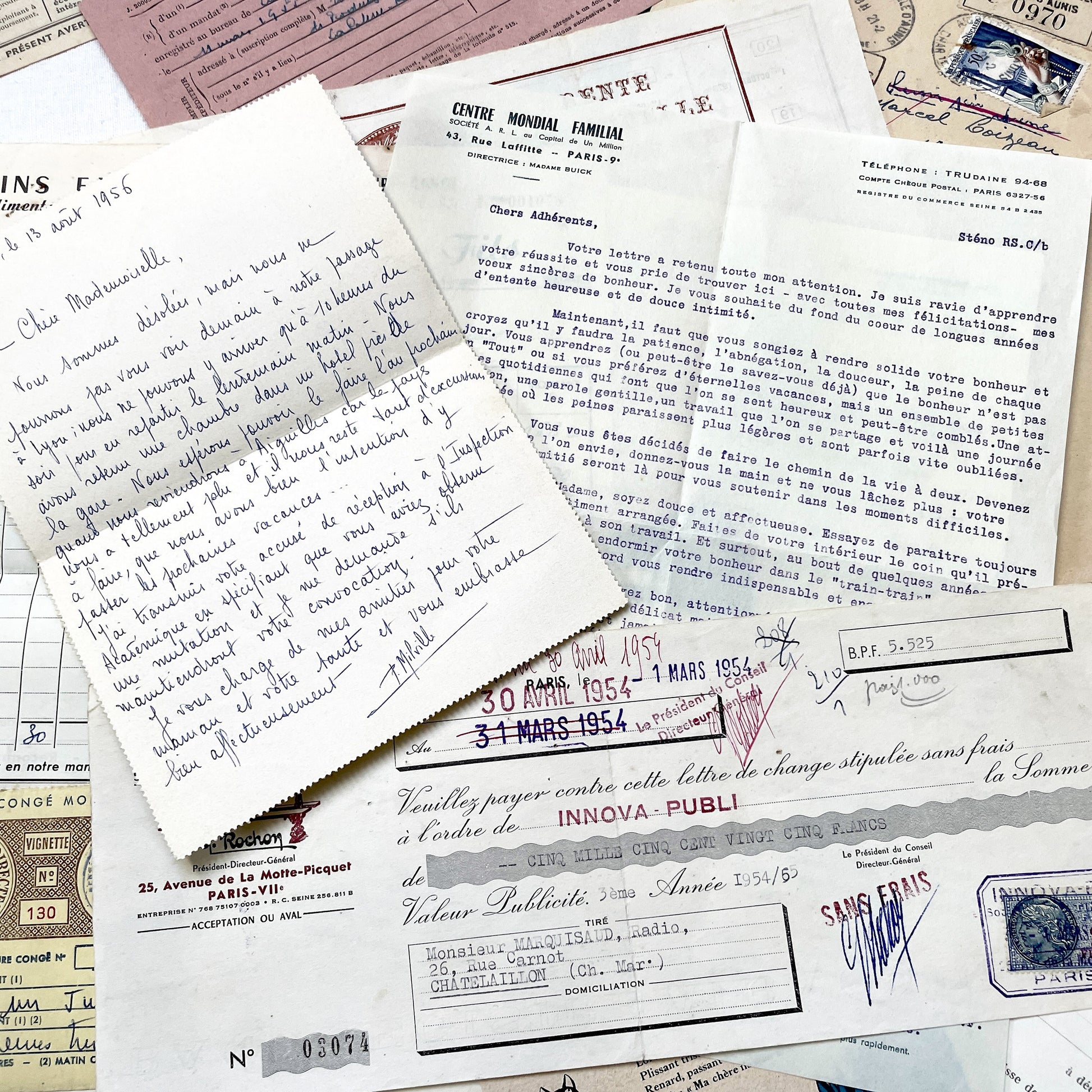 1950s - Vintage French Ephemera Lot - Historical Documents - Handwritten Letters - Invoices - Old Photos & Postcards - Journaling Supplies
