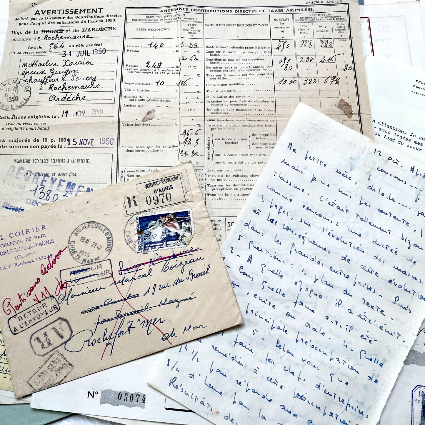 1950s - Vintage French Ephemera Lot - Historical Documents - Handwritten Letters - Invoices - Old Photos & Postcards - Journaling Supplies