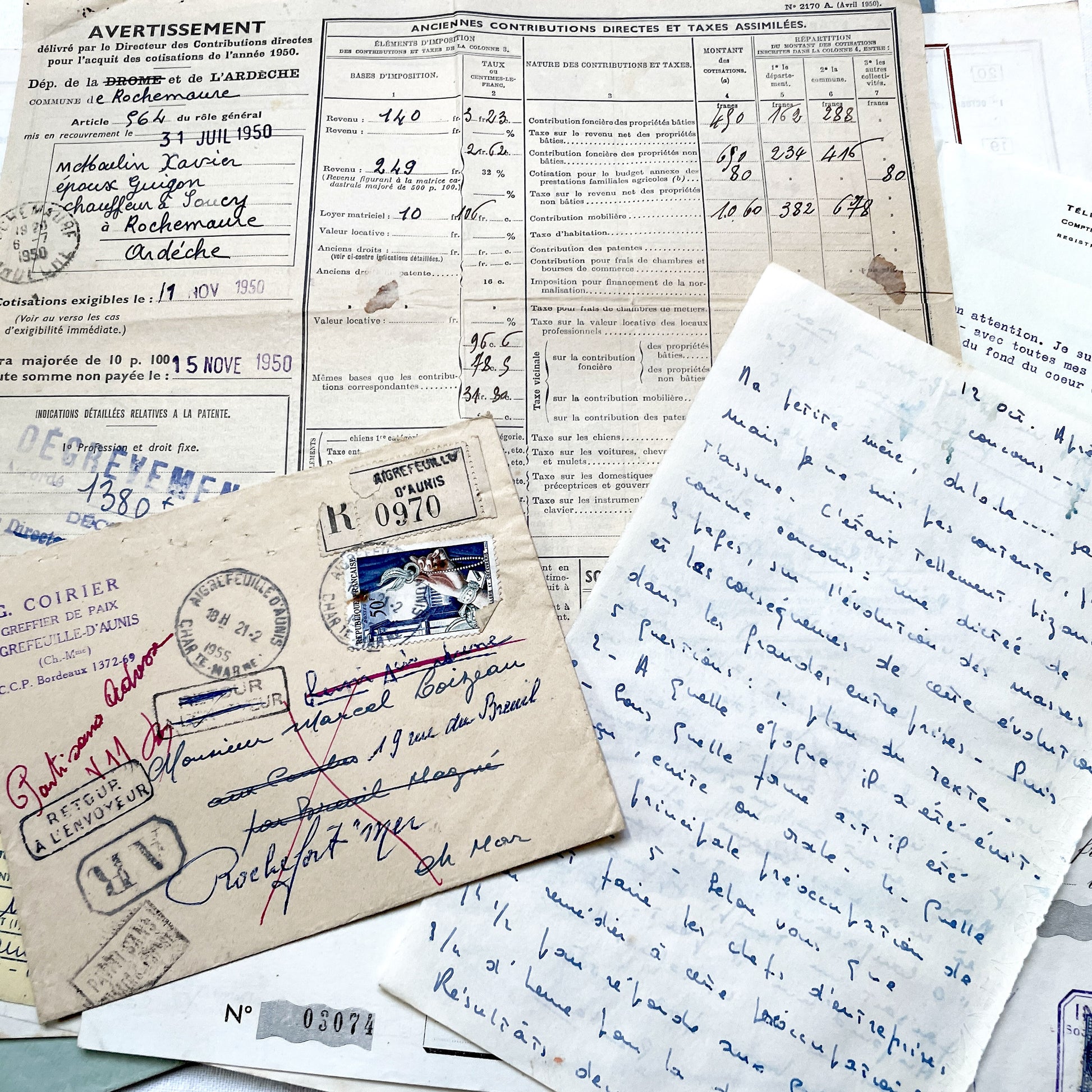 1950s - Vintage French Ephemera Lot - Historical Documents - Handwritten Letters - Invoices - Old Photos & Postcards - Journaling Supplies