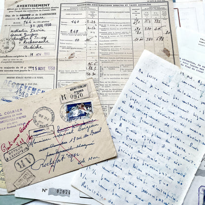 1950s - Vintage French Ephemera Lot - Historical Documents - Handwritten Letters - Invoices - Old Photos & Postcards - Journaling Supplies