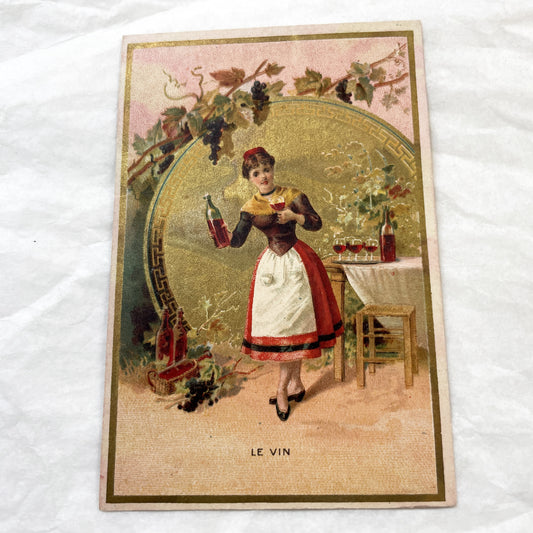 1900s - Set of Three Advertising Chromolithograph - Au Bon Marche Trade Cards - Vintage Wine Coffee Paris Art Print Decor