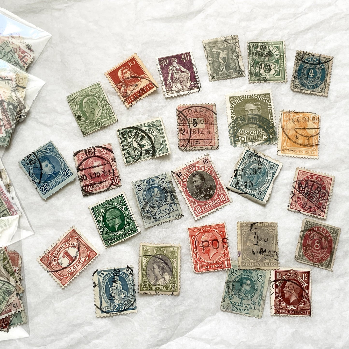 1900s - 25 Vintage European Postage Stamps - Late 19th Early 20th Century - Philatelic Lot - International Collectible Mail Art Supplies