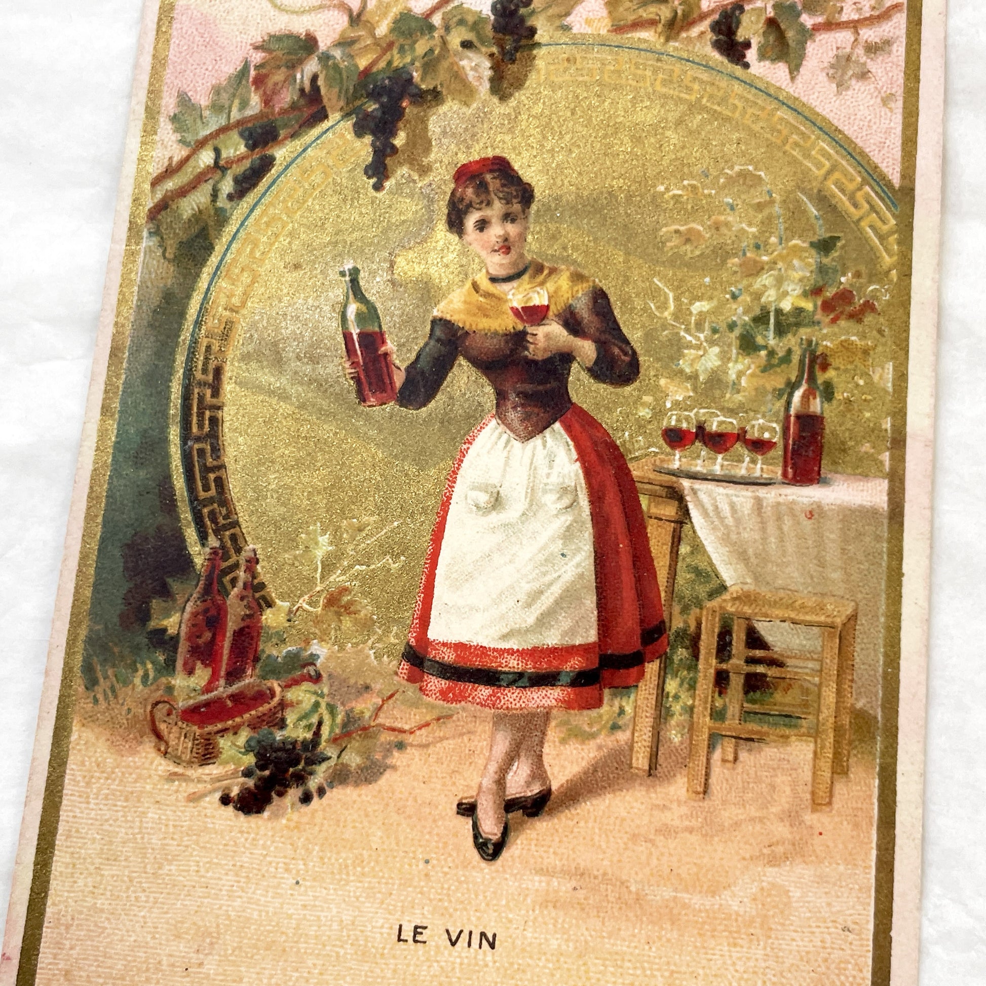 1900s - Set of Three Advertising Chromolithograph - Au Bon Marche Trade Cards - Vintage Wine Coffee Paris Art Print Decor