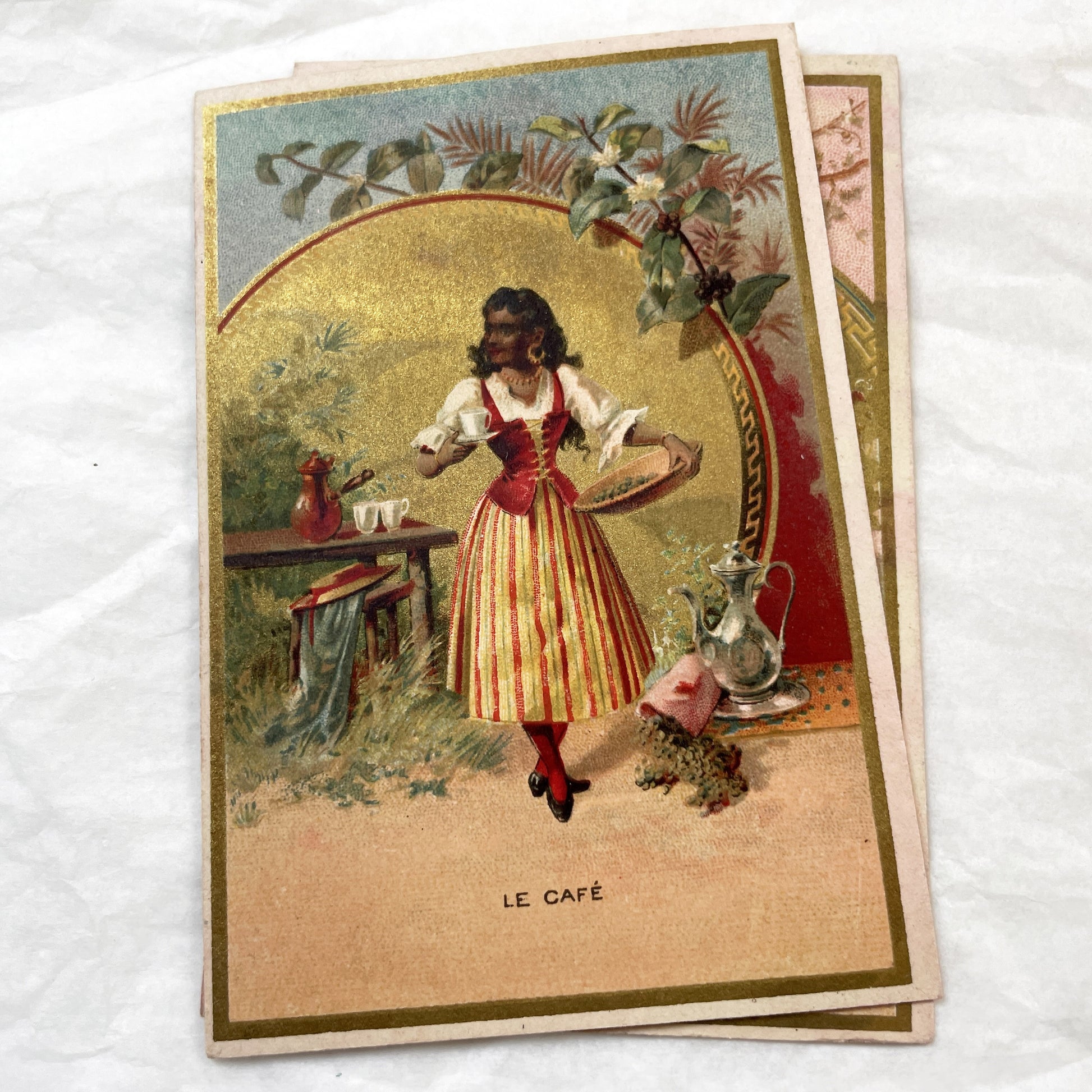 1900s - Set of Three Advertising Chromolithograph - Au Bon Marche Trade Cards - Vintage Wine Coffee Paris Art Print Decor