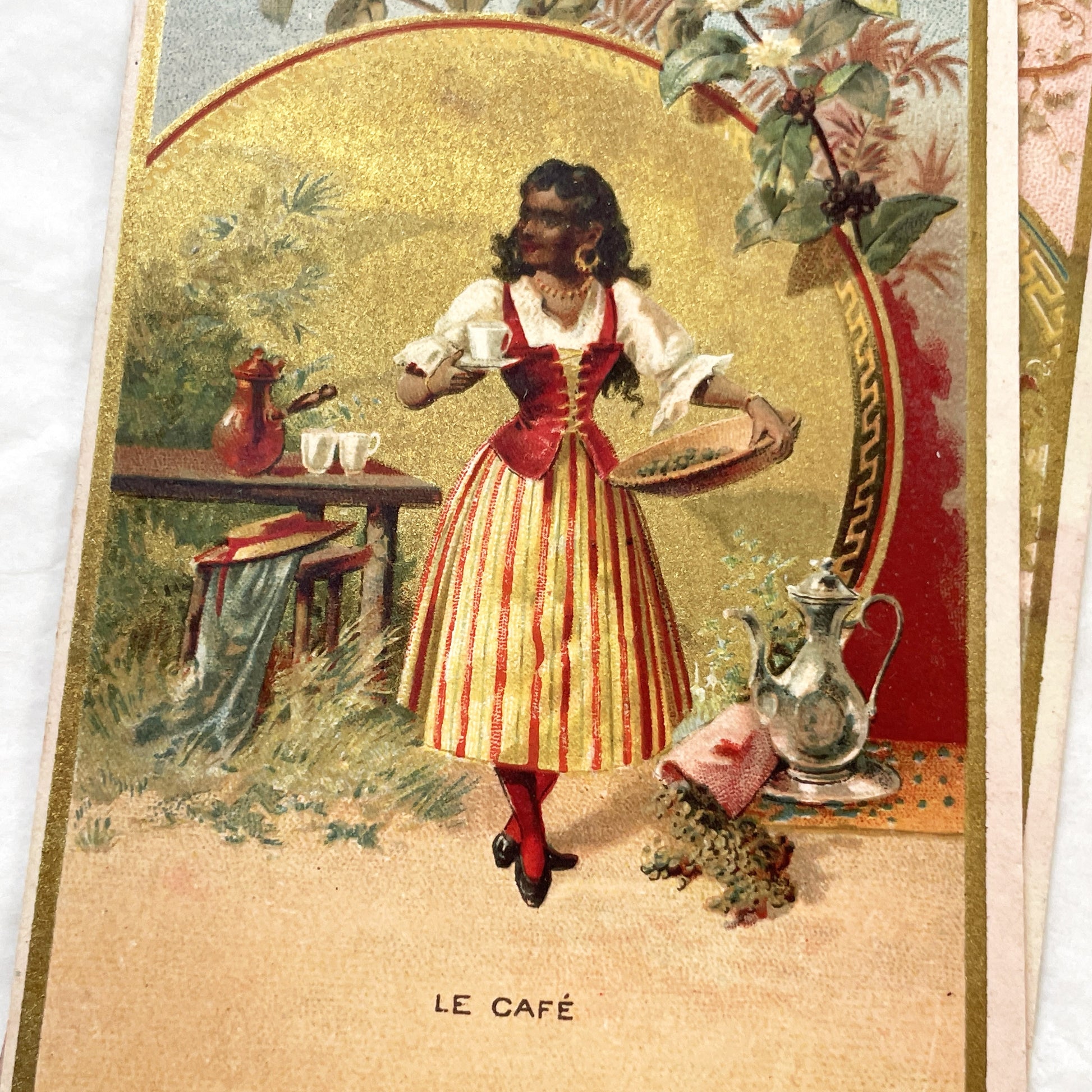 1900s - Set of Three Advertising Chromolithograph - Au Bon Marche Trade Cards - Vintage Wine Coffee Paris Art Print Decor