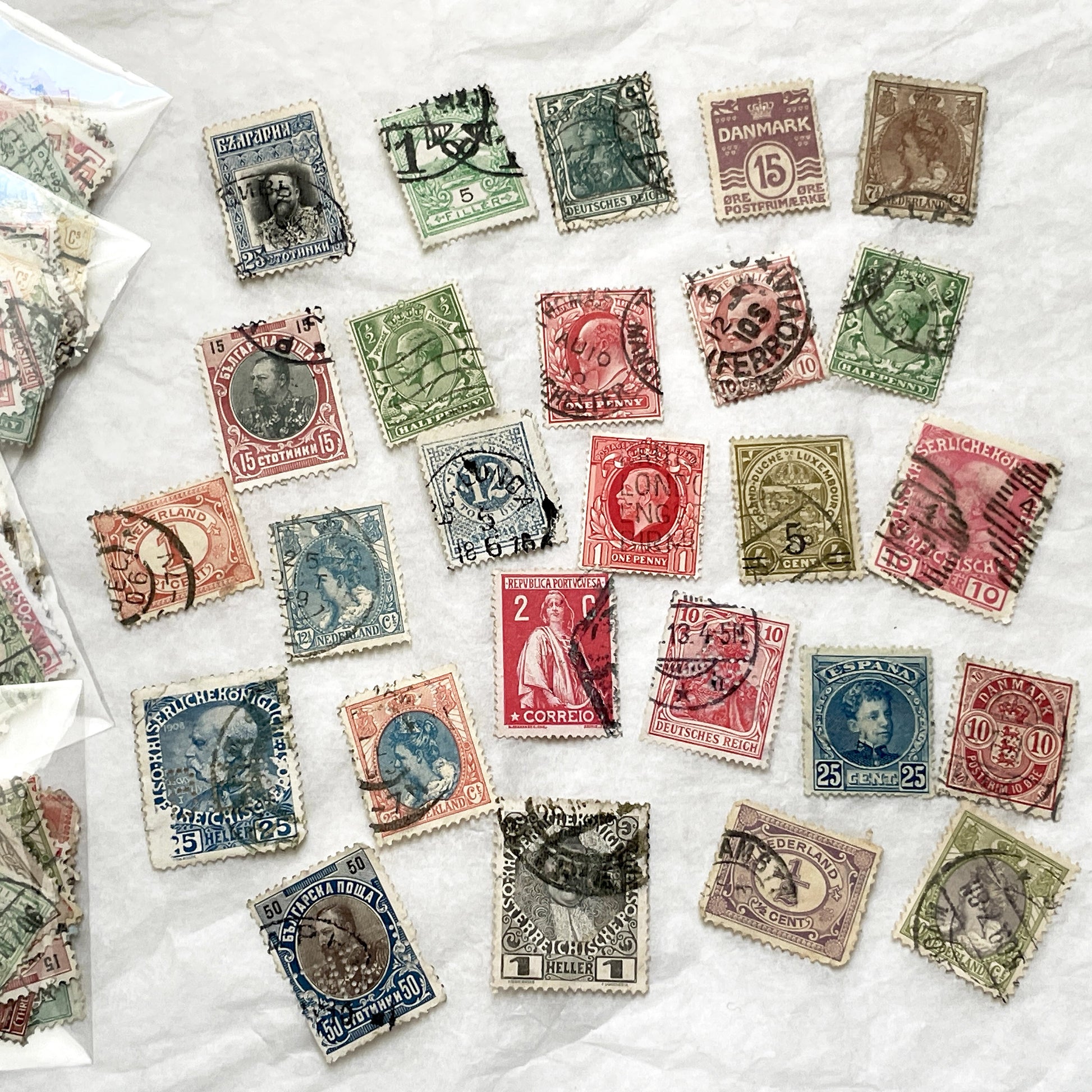 1900s - Vintage European Stamps - Diverse Old World Philately - Antique Postmarks - Historical Ephemera - Collectible Mail Art Lot