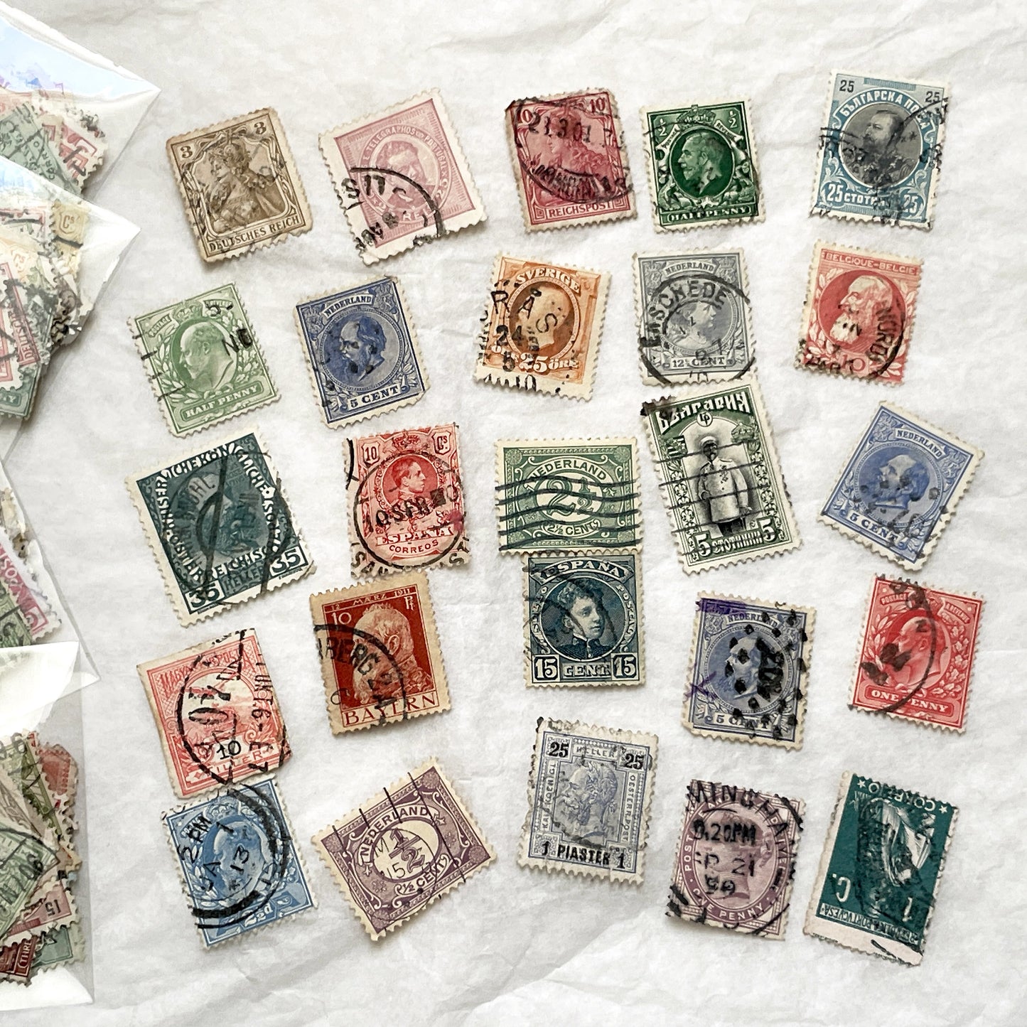 1900s - Vintage European Postage Stamp Lot - Pre-1914 Collectible Philately - Historical Ephemera for Junk Journals And Crafts