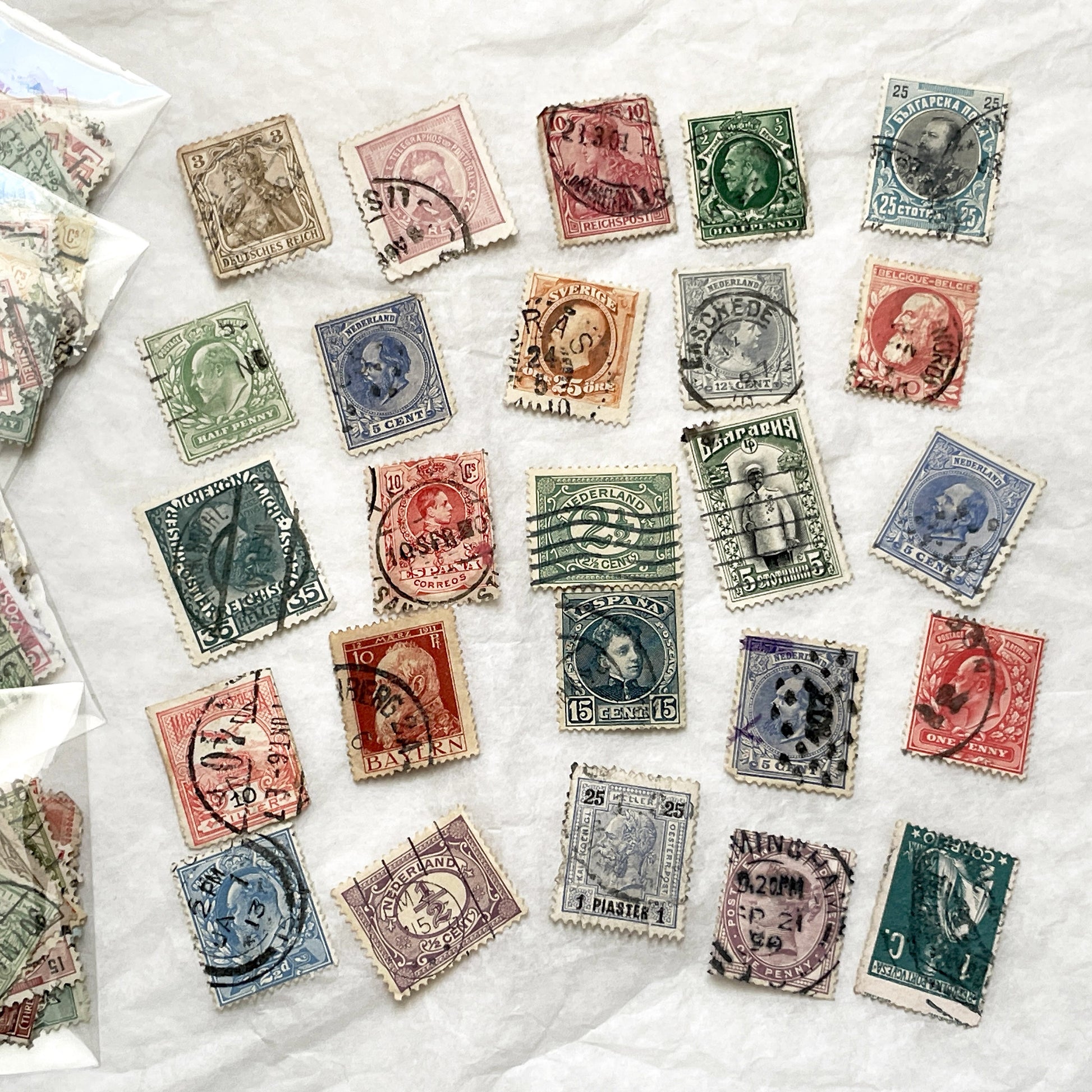 1900s - Vintage European Postage Stamp Lot - Pre-1914 Collectible Philately - Historical Ephemera for Junk Journals And Crafts