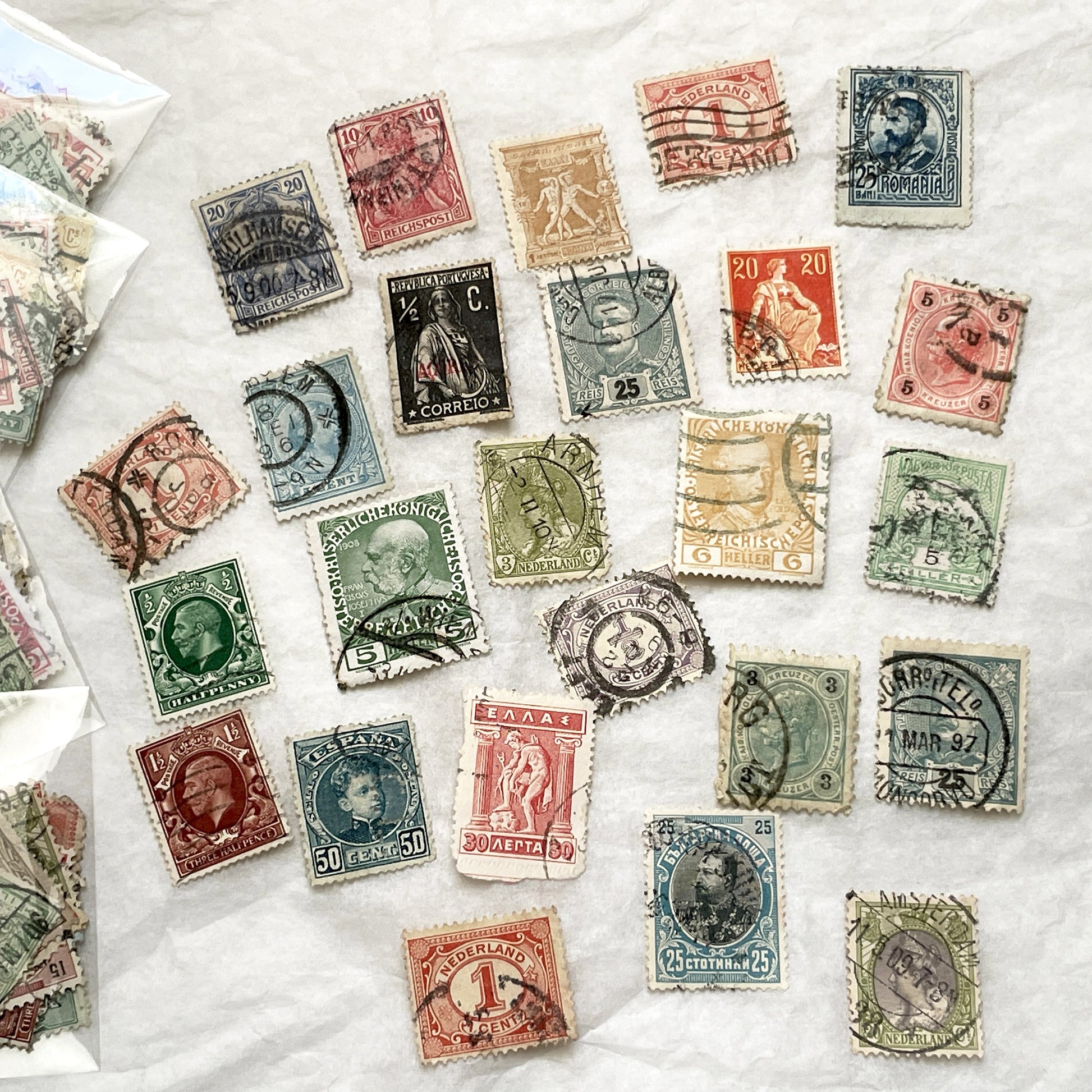 Late 19th - European Country Stamps - Vintage Philatelic Collection - Antique Postage - Set of 25 Used - Collectors and Craft Projects