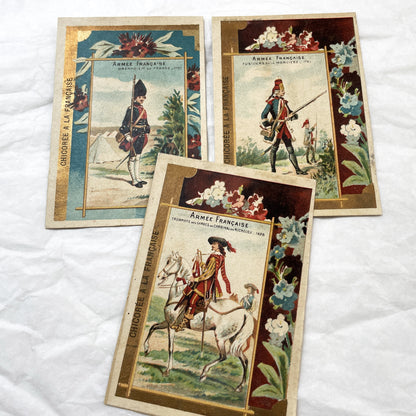 1900s - Three French Military Chromos - Chicoree A La Francaise Advertising - Historical Soldiers Uniforms Ephemera Collection