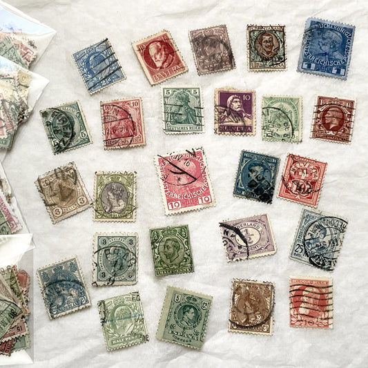 1900s - Vintage European Stamp Collection - 25 Antique Postage Stamps - Historic Philately - Early 20th Century Craft Supplies