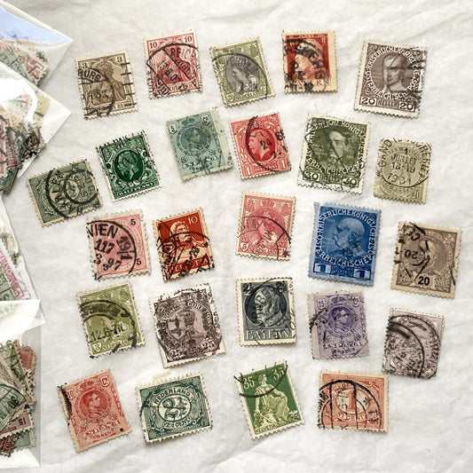 1900s - Vintage European Stamps - Collection of 25 Historical Postage Marks from Late 19th and Early 20th Century Europe - Craft Supply
