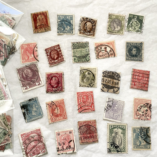 1900s - Lot of 25 European Antique Used Postage Stamps - Pre-1914 - Philatelic Collection - Vintage Mail Art - Global Ephemera