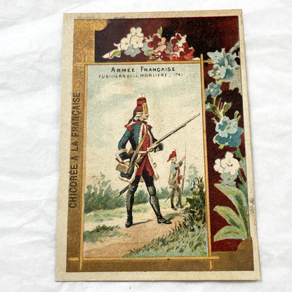 1900s - Three French Military Chromos - Chicoree A La Francaise Advertising - Historical Soldiers Uniforms Ephemera Collection