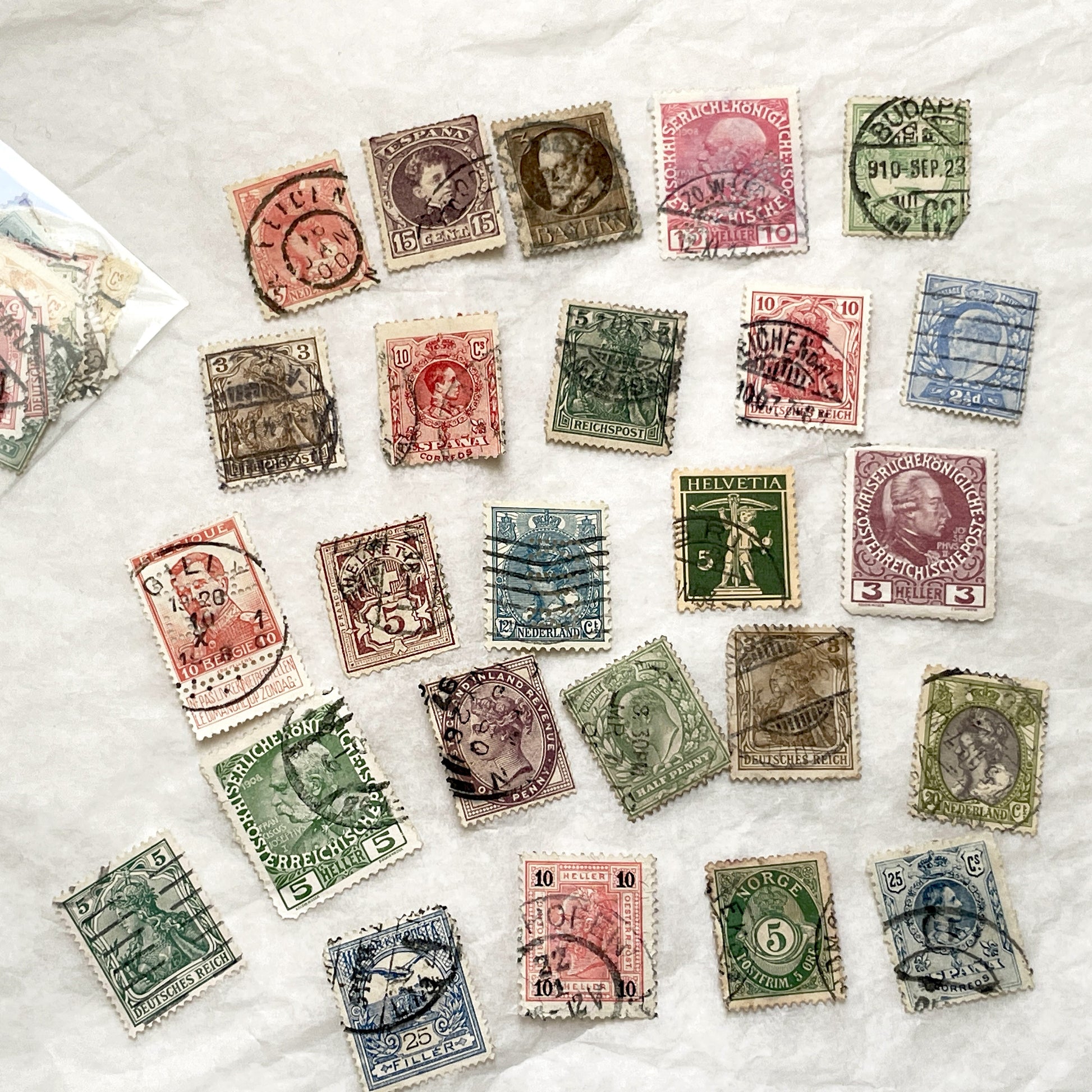 1900s - European Postage Stamps Collection - Antique Postal History - Vintage Philately Lot - Mixed Countries - 25 Collectible Stamps