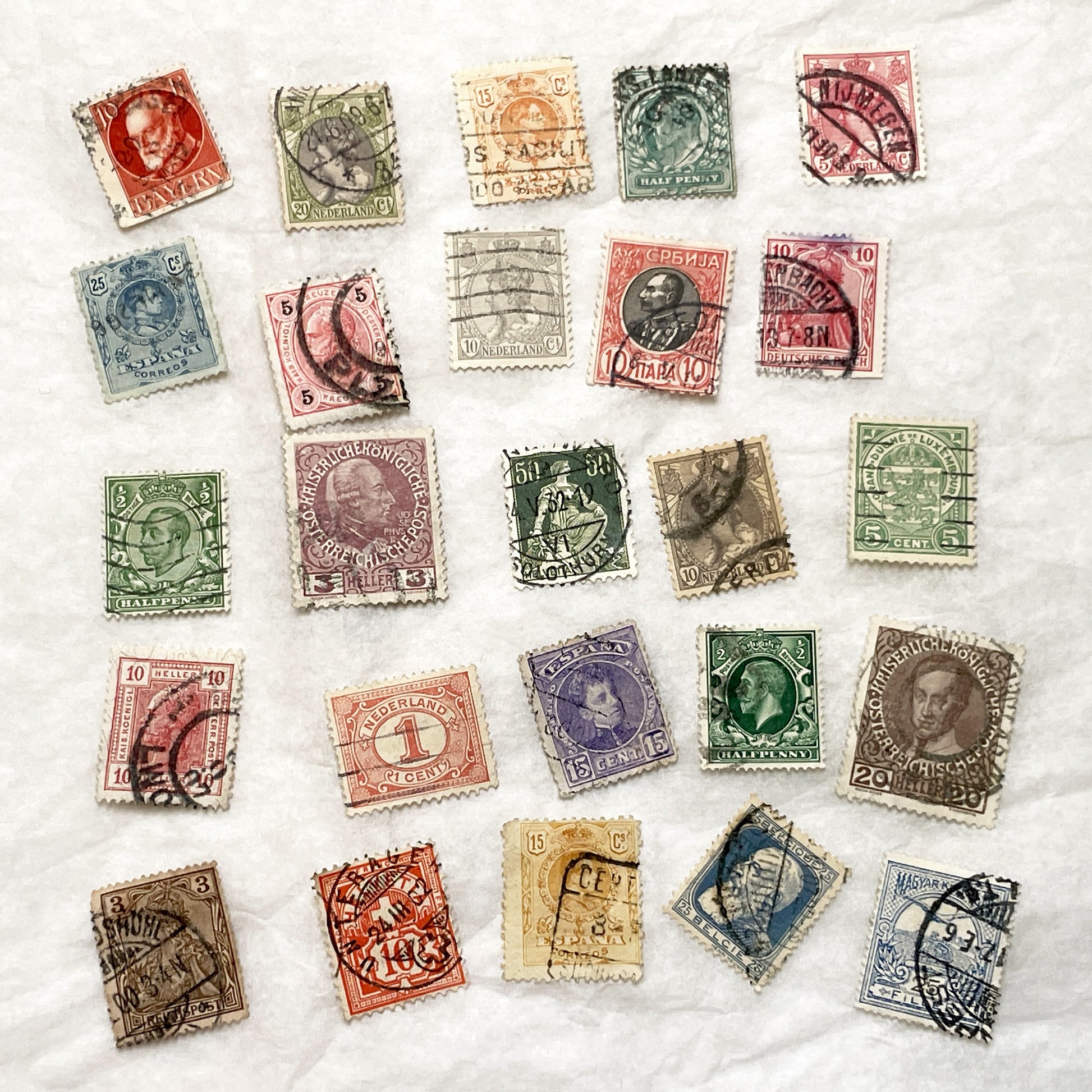 1900s - Vintage European Postage Stamps - 25 Collectible Used Stamps - Historical Philately - Crafting Supplies - Early 20th Century Relics